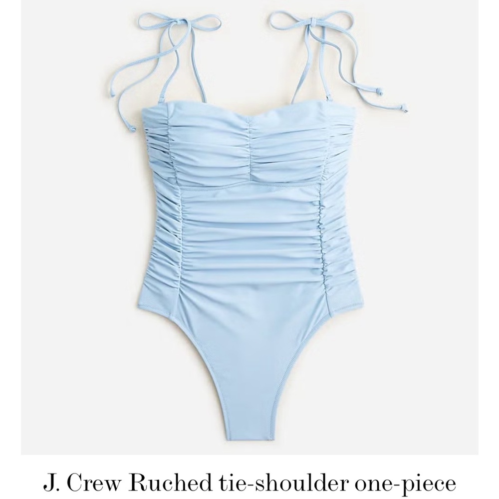 J.Crew Light Blue Ruched Tie-Shoulder One Piece Swimsuit Size 18